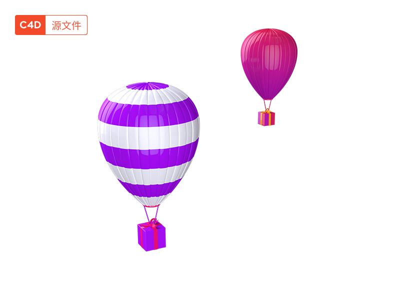 热气球,热气球C4D素材,C4D热气球,氛围元素,漂浮元素,设计元素,