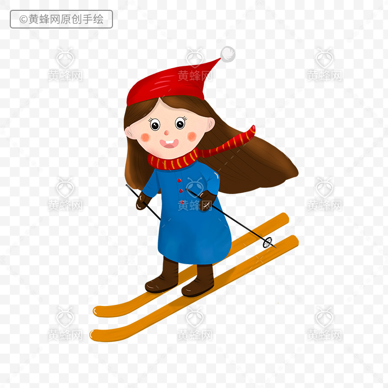 手绘女孩,手绘人物,滑雪的小女孩,冬季,冬天,滑雪的小孩,可爱的小孩,png,免扣素材,