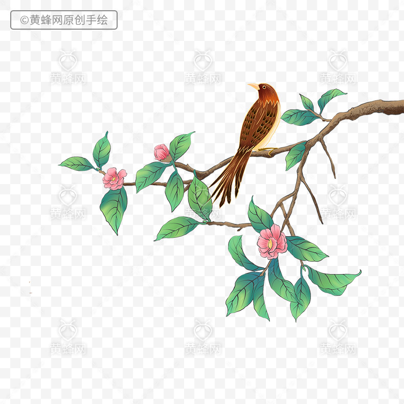 树枝和鸟,树枝,鸟,手绘树枝,手绘鸟,古典,国风,国潮,中国风,png,免扣素材,