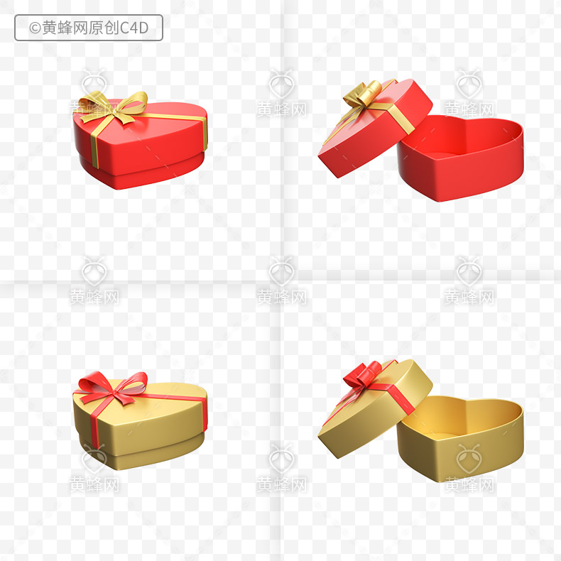 礼盒c4d,c4d礼盒,礼物盒c4d,礼品盒c4d,打开的礼盒,心形礼物盒,心形礼盒,红色心形礼盒,金色心形礼盒,